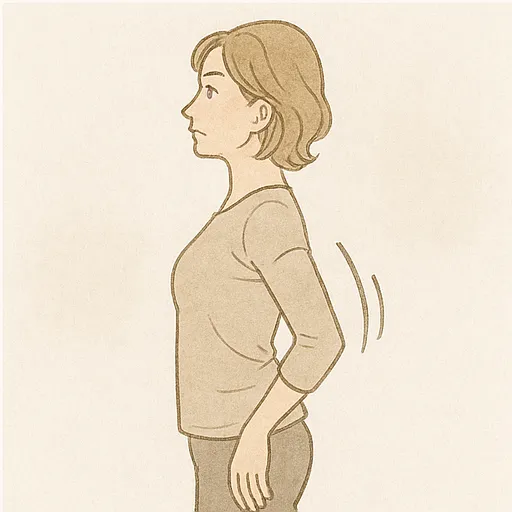 立つときに腰を反らせすぎている代償動作のイラスト